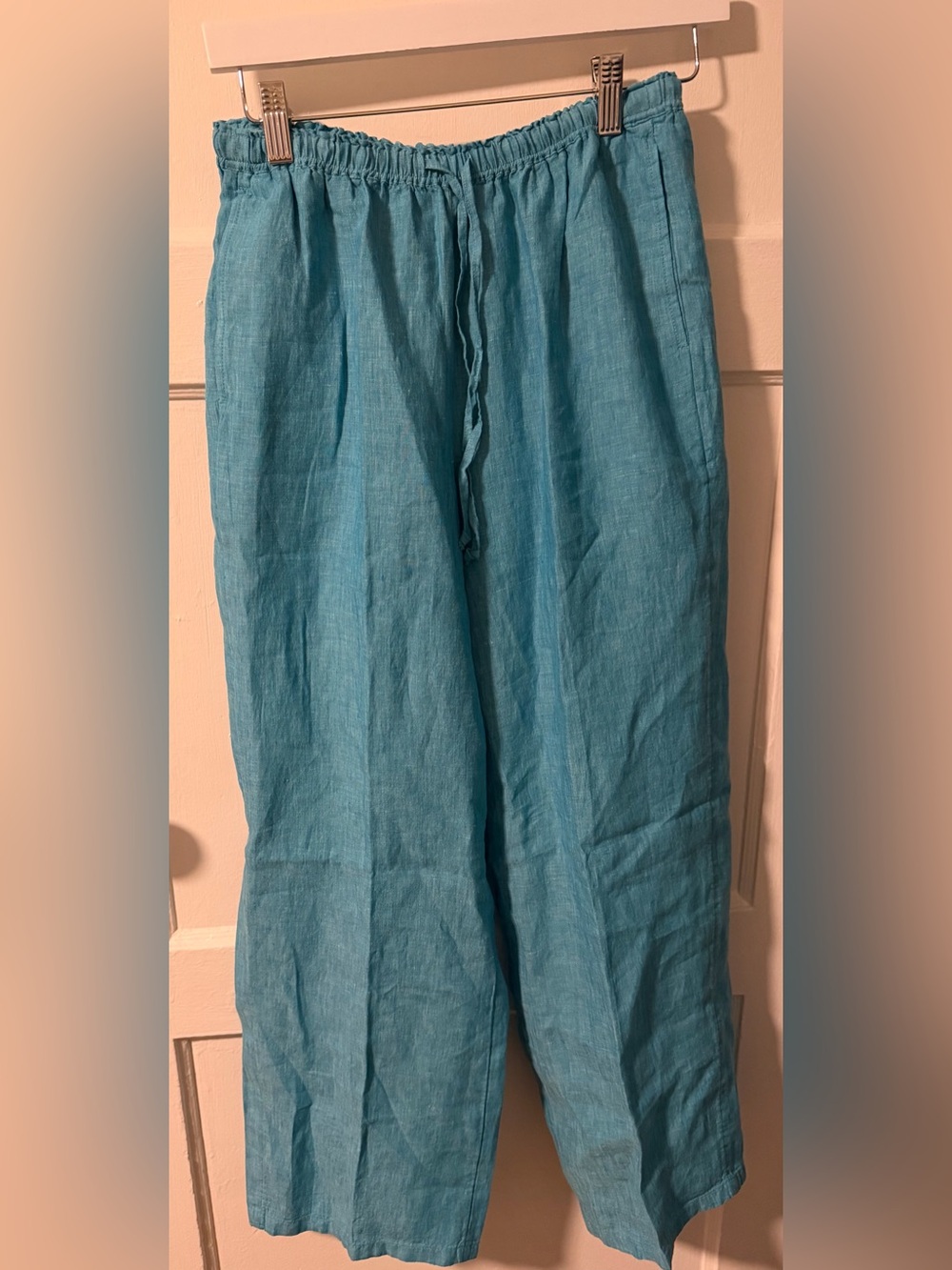 J.Crew Peacock Liquid Blue Soleil Pants Wide Leg Linen Palazzo Pockets Sz Small